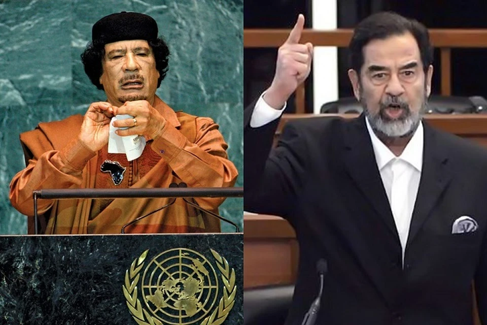 Сверженные и погибшие лидеры Ливии и Ирака Муаммар Каддафи и Саддам Хусейн