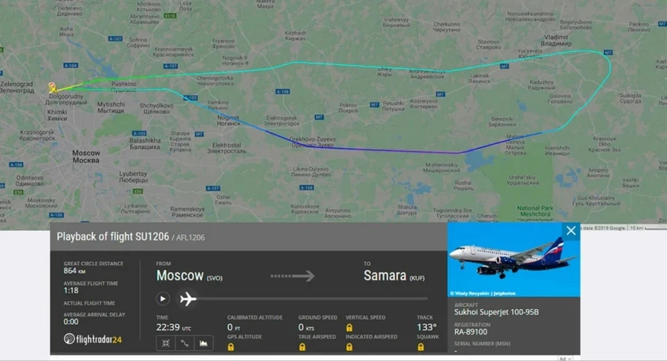 Самолет развернулся в районе Владимира / Фото: flightradar24.com