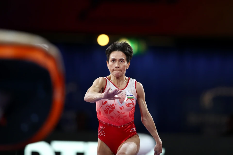 Оксана Чусовитина на чемпионате мира по спортивной гимнастике 2019 года.