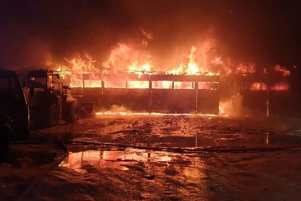 Пожар на автобазе в Дальнегорском городском округе. Фото: 37 пожарная часть по охране Дальнегорска