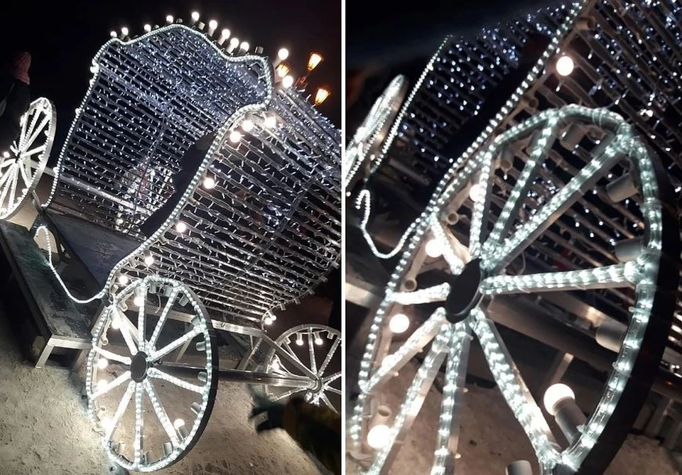 Из новогодней инсталляции в виде кареты вывернули лампочки.