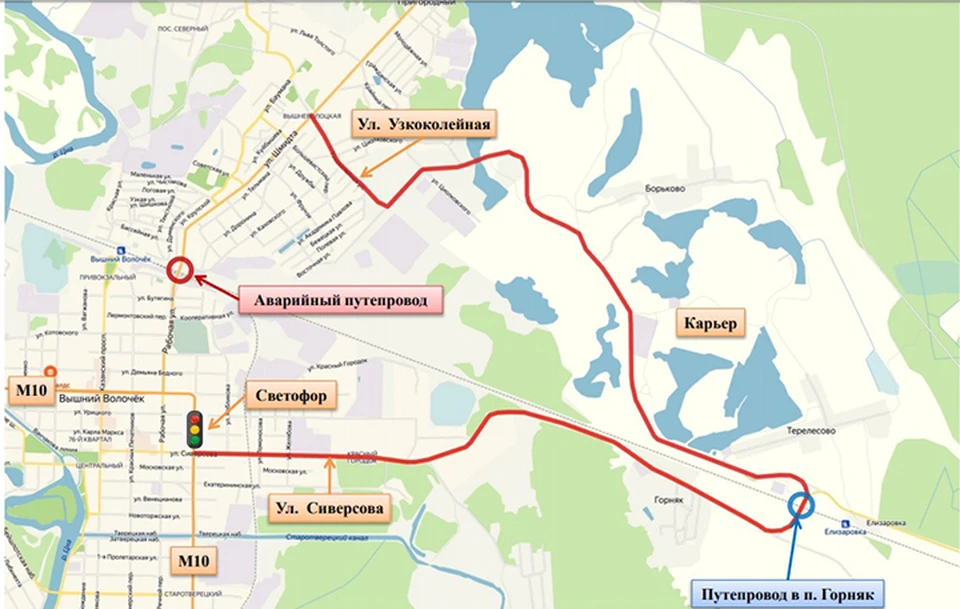 Схема объезда Вышневолоцкого путепровода Фото: dtdf.net