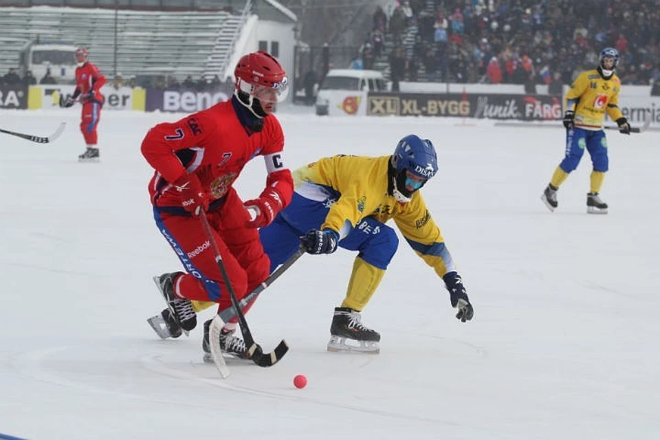 Момент финального матча Россия-Швеция с чемпионата мира 2014, который также проходил в Иркутске.