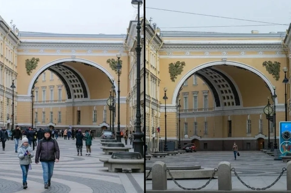"Комсомолка" сравнила улицы Петербурга до и после режима самоизоляции по коронавирусу.