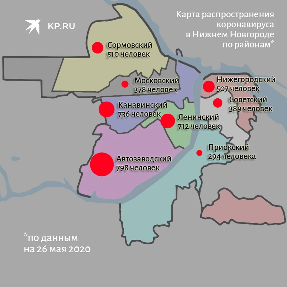 Коронавирус в Нижнем Новгороде по районам, последние новости на 26 мая 2020 года: Сормовский район обогнал Нижегородский по количеству зараженных