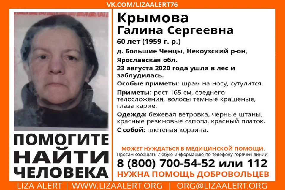 Женщина пропала 23 августа. ФОТО: группа "Поисковый отряд "Лиза Алерт" Ярославской области ВКонтакте
