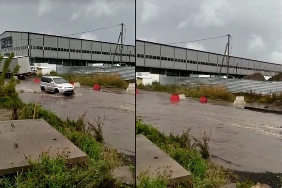 В Кировском районе Новосибирска на Северном проезде строящийся тротуар затопило водой из-за дождя. Фото: кадр из видео