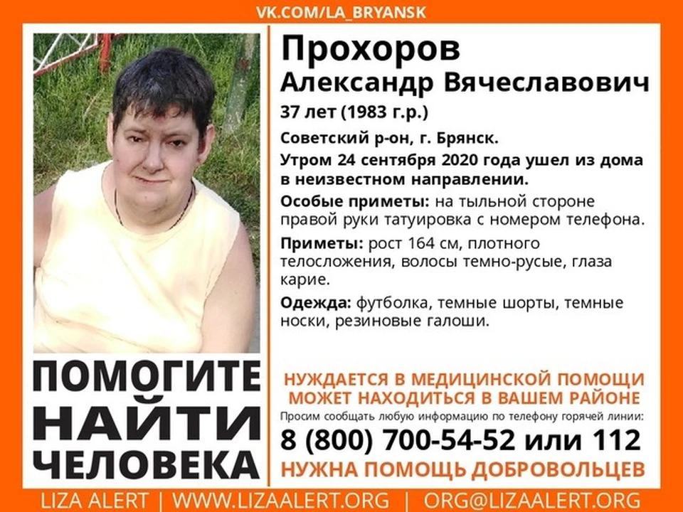 Фото: группа "Поисковый отряд "ЛизаАлерт" в Брянской области" в vk.com.