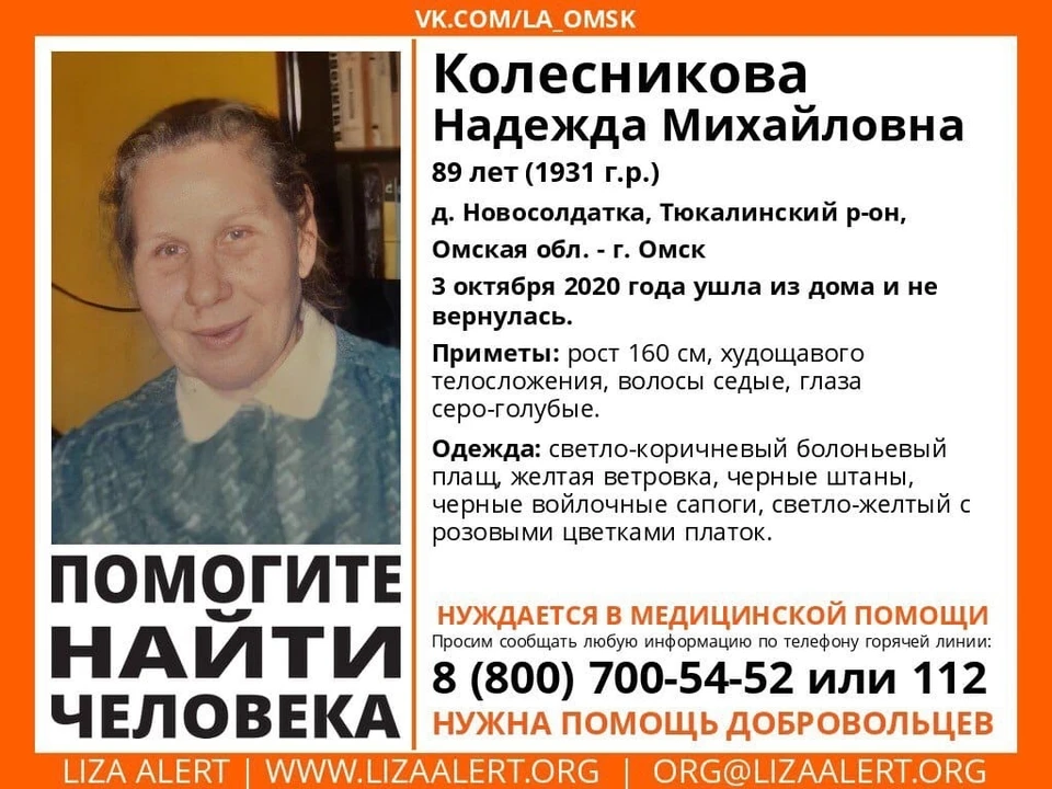 Надежду Михайловну Колесникову не нашли до сих пор. Фото: vk.com/la_omsk