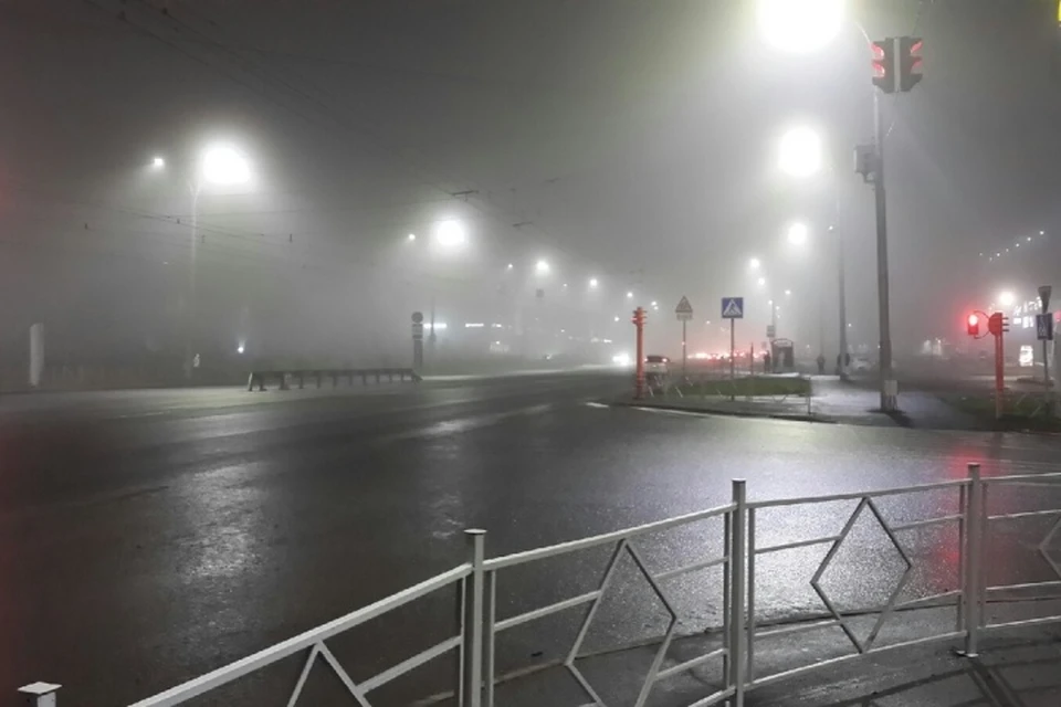 На Кемерово вечером опустился густой туман