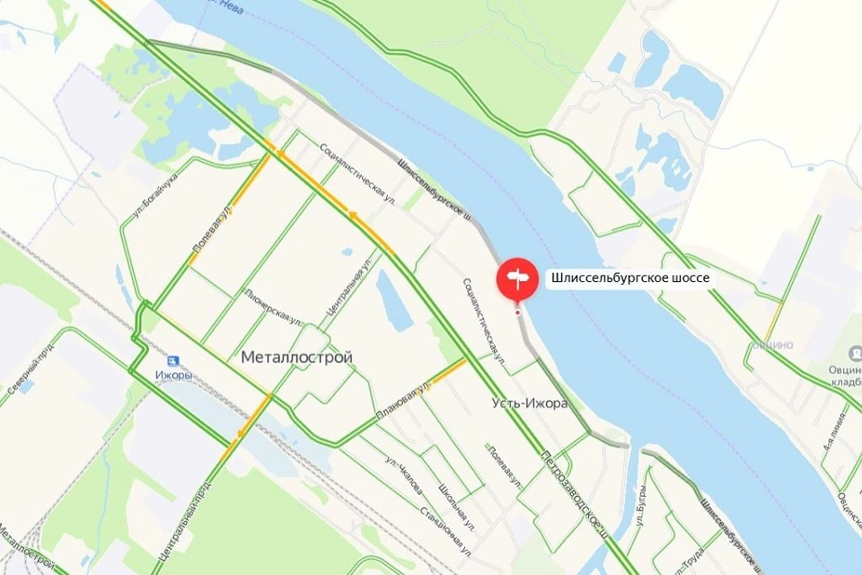Контракт на капремонт Шлиссельбургского шоссе разорван. Фото: Яндекс. Карты.