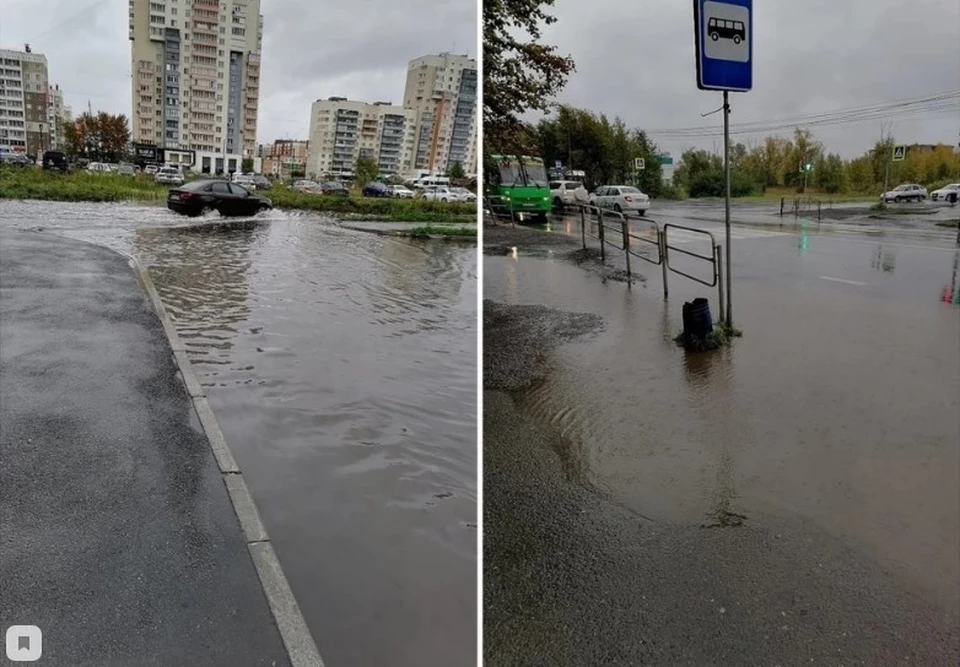 Так выглядели дороги на Тополиной аллее в сентябре 2020 года во время ливней