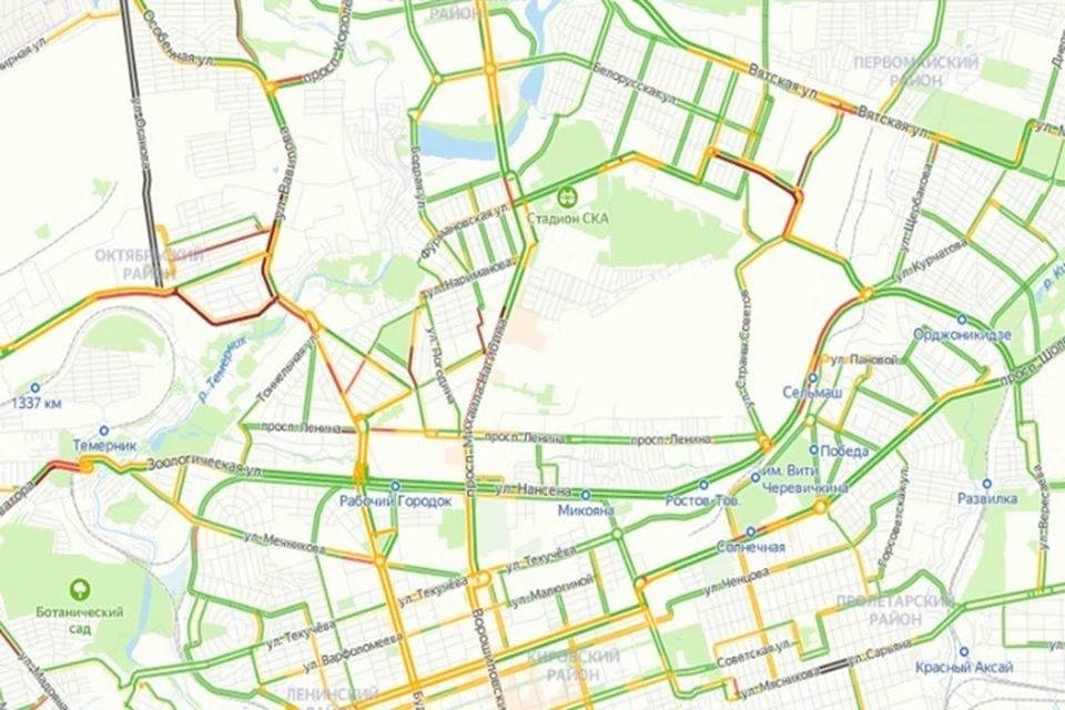 Загруженность дорог оценивается на шесть баллов. Фото: yandex.ru/maps/