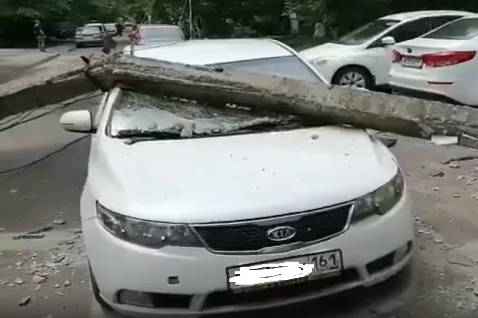В Ростове столб упал на иномарку. Фото: "Ростов Главный"