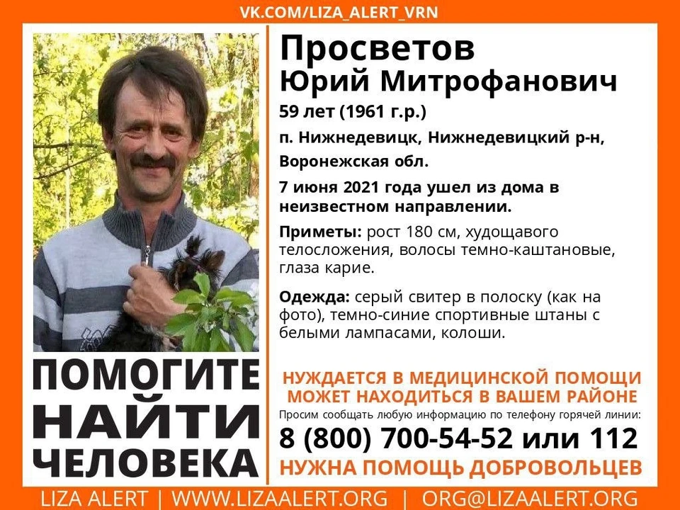 Ориентировка со страницы поисково-спасательного отряда «Лиза Алерт»