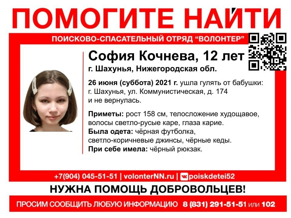 12-летняя ушла от бабушки и не вернулась в Шахунье фото: ПСО "Волонтер"