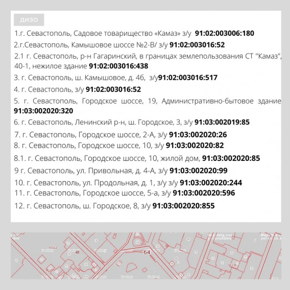 Адреса участков. Фото: департамент по имущественным и земельным отношениям