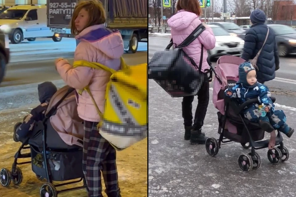 Жители Петербурга хотят помочь молодой матери, работающей курьером вместе с ребенком. Фото: СОЦСЕТИ