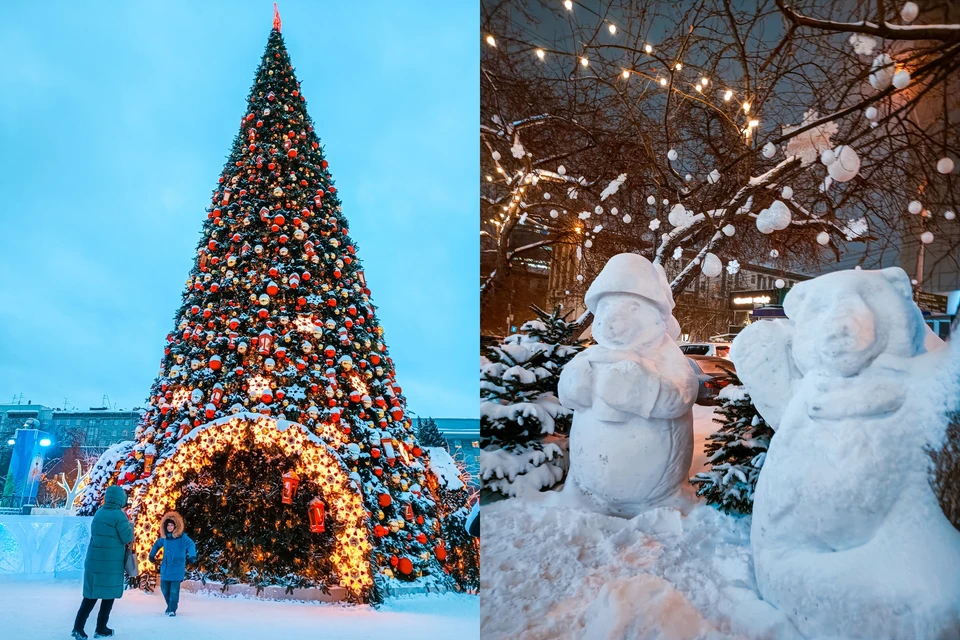 В центре кроме елки уже можно увидеть снеговые скульптуры.