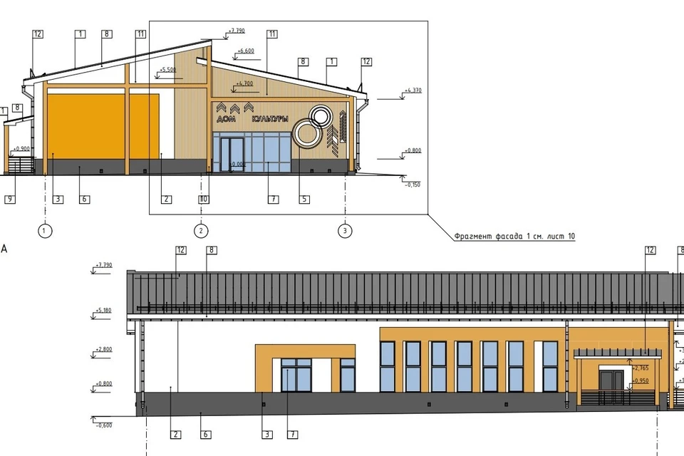 Эскиз фасада дома культуры в Адо-Тымово. Иллюстрация з проектной документации