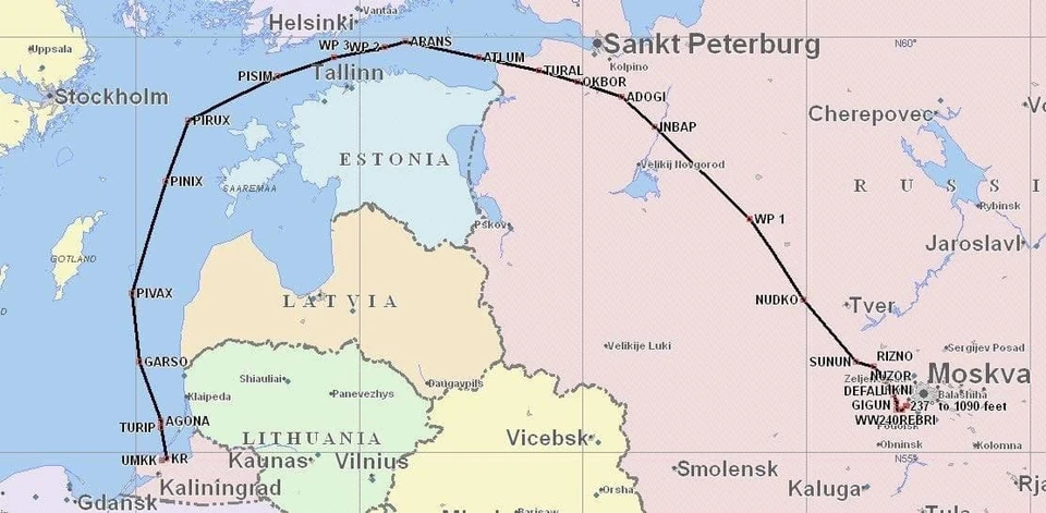 Антон Алиханов в своем телеграм-канале разместил карту с новым маршрутом авиаперелетов из Калининграда в большую Россию.