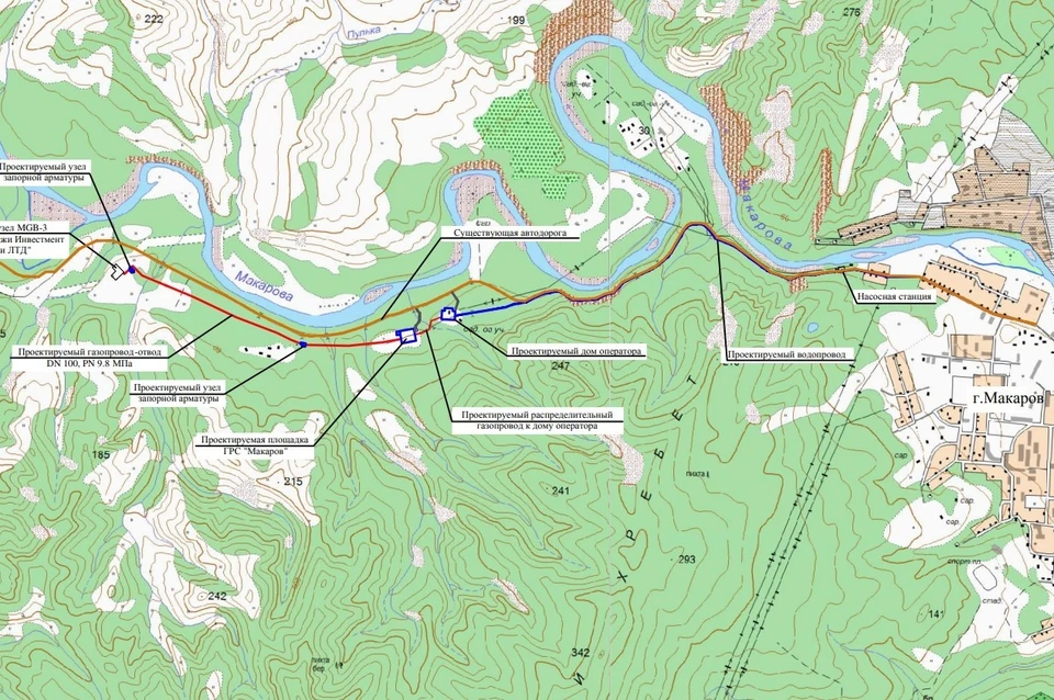 Ситуационный план газопровода-отвода и газораспределительной станции в Макарове. Иллюстрация из проектной документации