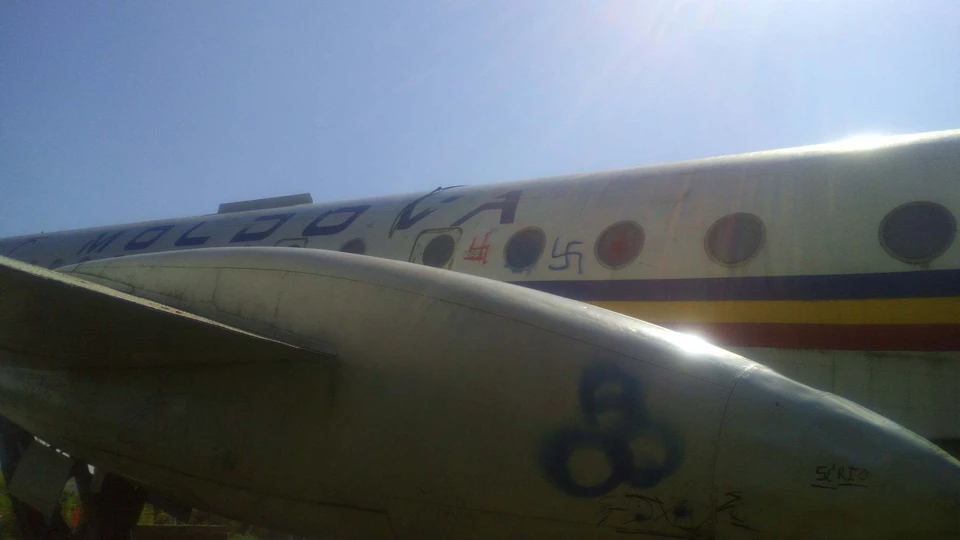 Самолет-памятник разрисовали свастиками (Фото: соцсети).
