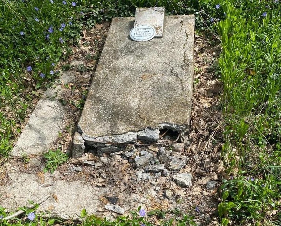 Так выглядела могила фронтовика Леонида Дегтярева после того, как там похозяйничали вандалы.