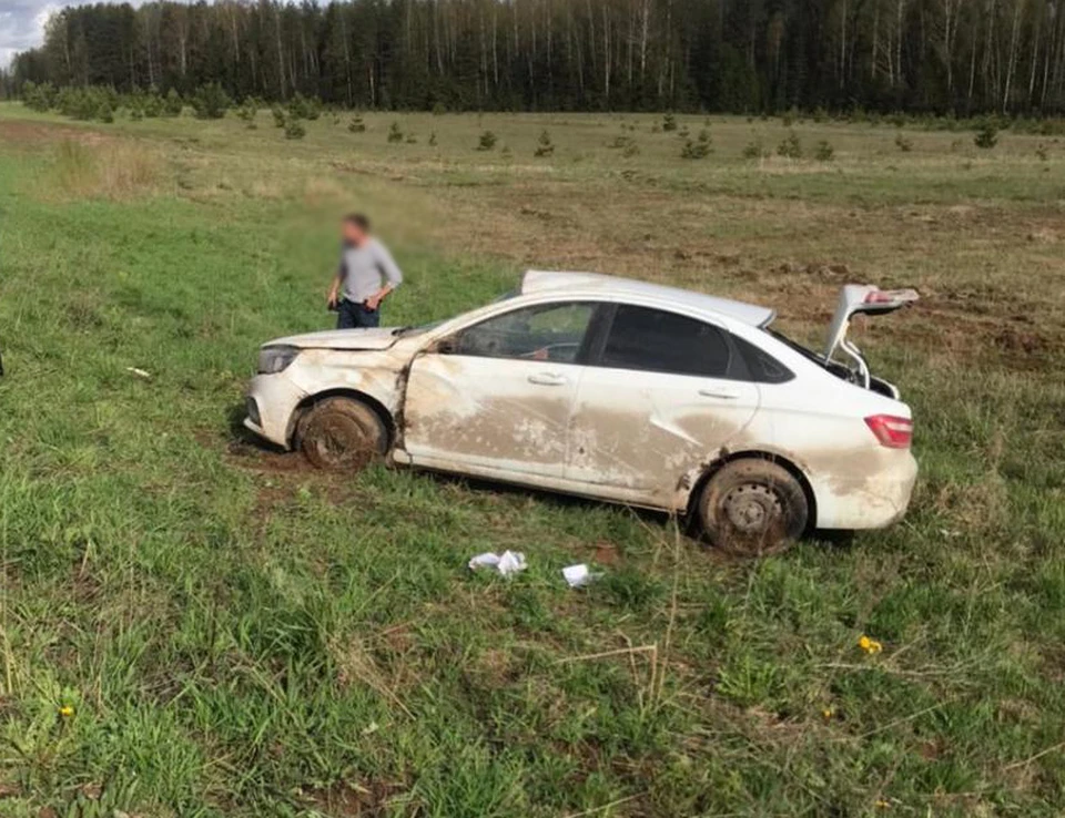 Водитель не справился с управлением и съехал с дороги. Фото: 1-й отдел УГИБДД МВД по Удмуртии