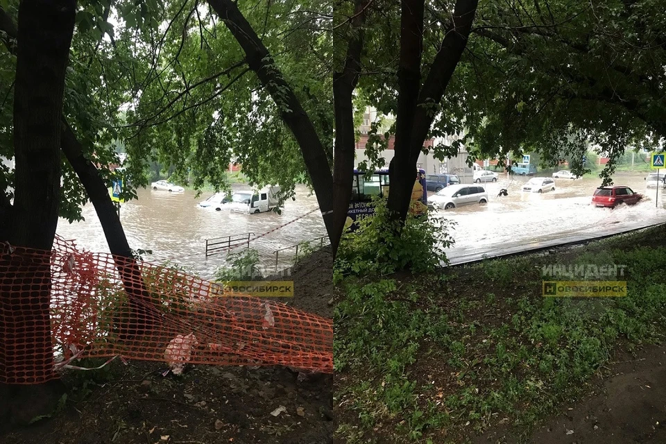 В Новосибирске на Кропоткина после сильного ливня затопило несколько машин. Фото: "Инцидент Новосибирск".
