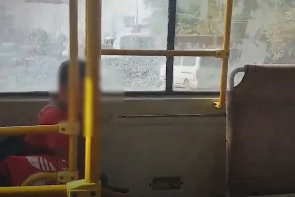 Появилось видео из автобуса, окно которого разбил новосибирец 1 сентября. Фото: стоп-кадр из видео / АСТ-54 Black