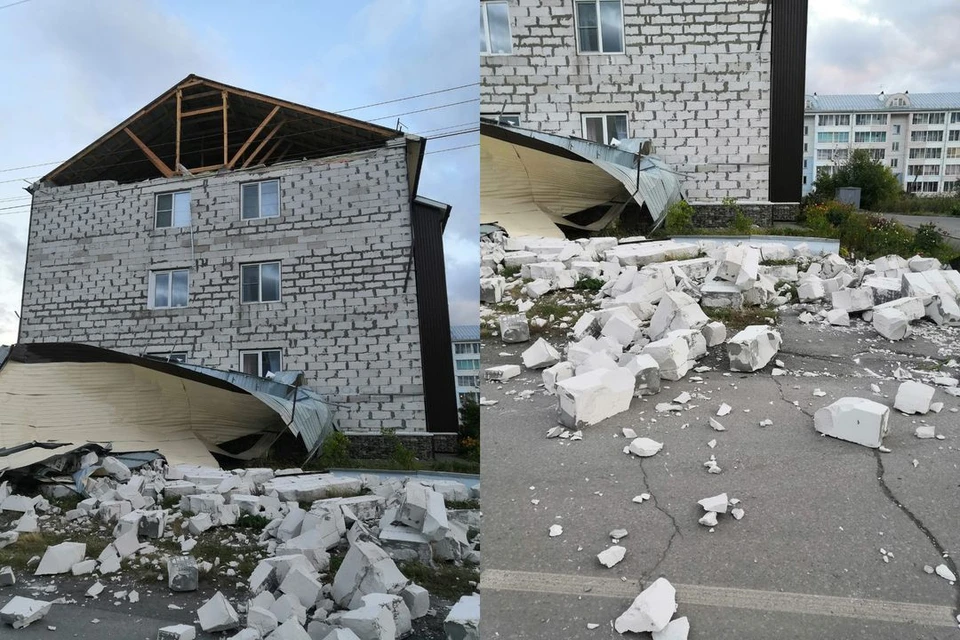 В Барабинске сильный ветер сорвал часть облицовки дома. Фото: Администрация Барабинска