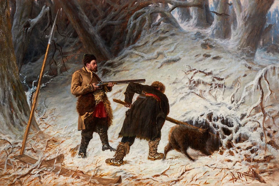 Василий Паленов. «Охота на медведя зимой» (1879). Фото: аукцион АRTinvestment.RU