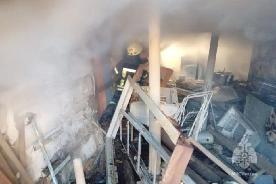Пожарным удалось потушить огонь до того, как он чуть не перекинулся на крышу дома. Фото: МЧС ЛНР