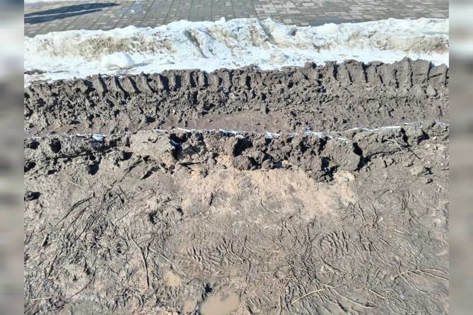 Глубокая колея грязи на месте, где должна стоять остановка. Фото: от читателей