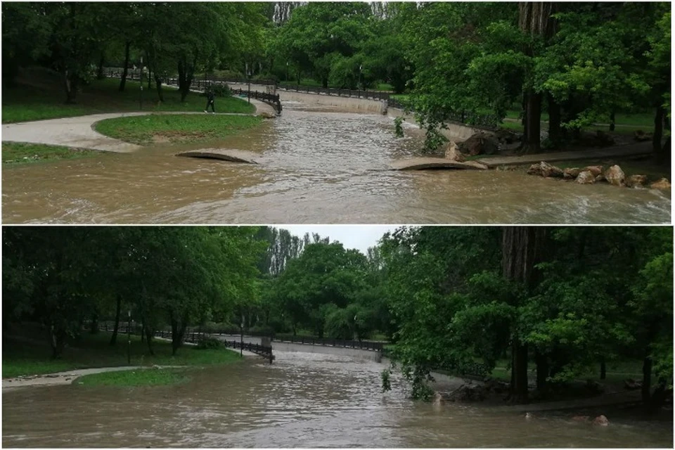 Мост полностью скрылся под водой.