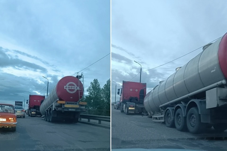 На Суринском путепроводе в Ярославле произошло нестандартное ДТП. ФОТО: группа "Подслушано в Ярославле" ВКонтакте