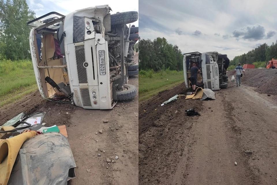 Люди выходили из автобуса через разбитое лобовое стекло. Фото: "Краснозёрская Новь"/ВКонтакте.