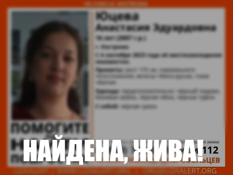 В Костроме нашли пропавшую девочку-подростка. Фото: ДПСО "Лиза Алерт" Костромской области
