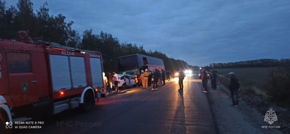 В ДТП легковушки и пассажирского автобуса в Сурском районе Ульяновской области есть пострадавшие. Фото МЧС России по Ульяновской области