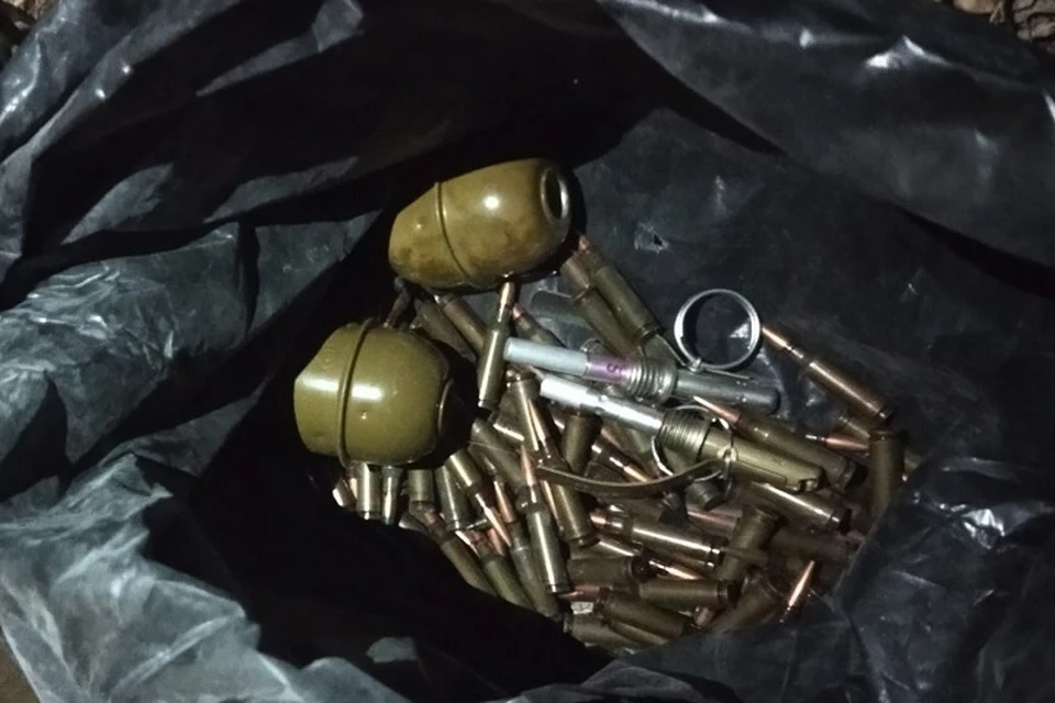 В ЛНР обнаружили черный пакет с гранатами и патронами. Фото - МВД ЛНР