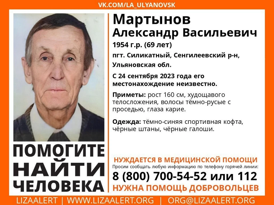 Ульяновские волонтеры ищут пропавшего пожилого мужчину, нуждающегося в медпомощи. ФОТО: тг-канал "ЛизаАлерт"