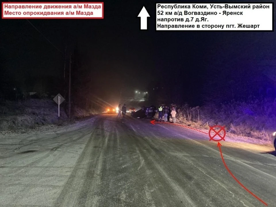 В Усть-Вымском районе водитель иномарки опрокинулся на проезжей части. Фото: ГИБДД по РК.