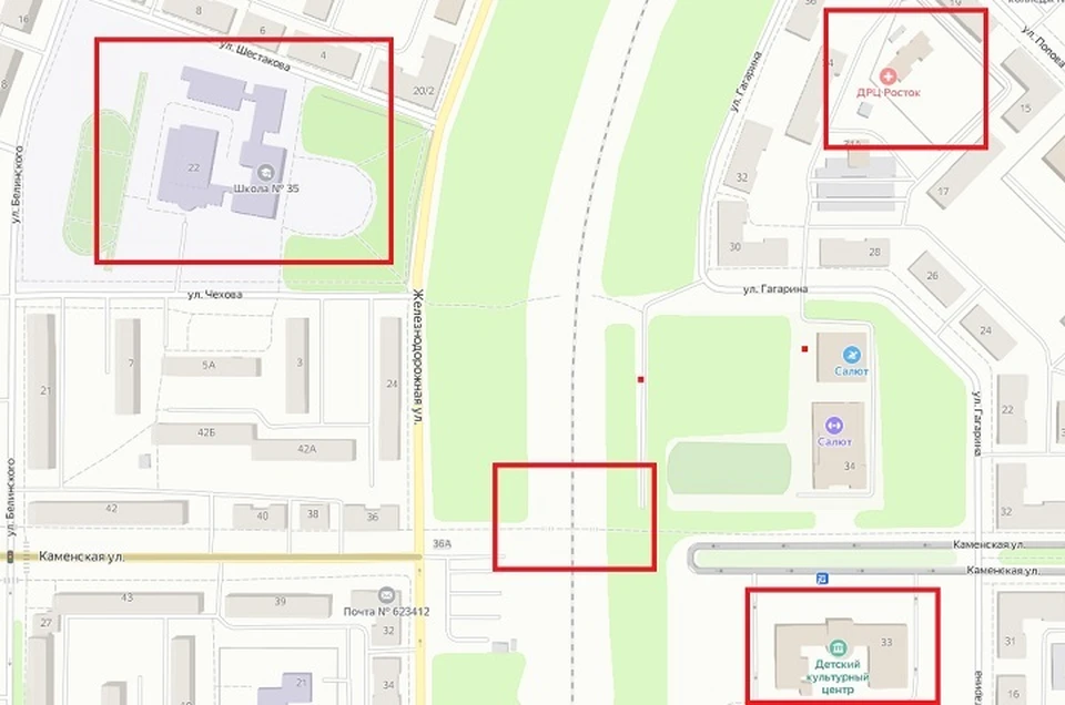 Рядом с мостом находятся школа и два детских центра. Фото: сервис Яндекс.Карты