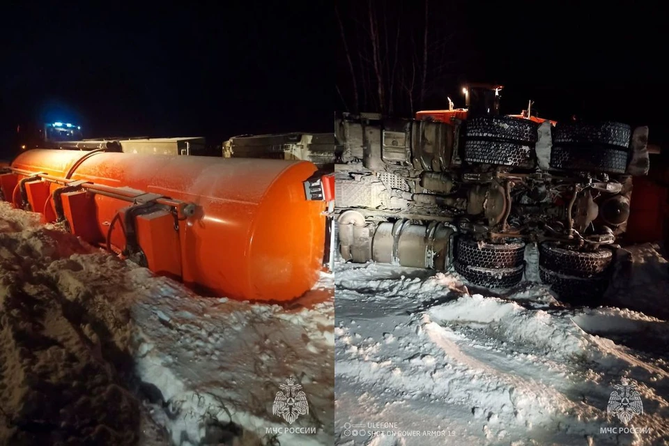 На автодороге Р-254 Иртыш-Новомихайловка опрокинулся бензовоз. Фото: ГУ МЧС России по НСО