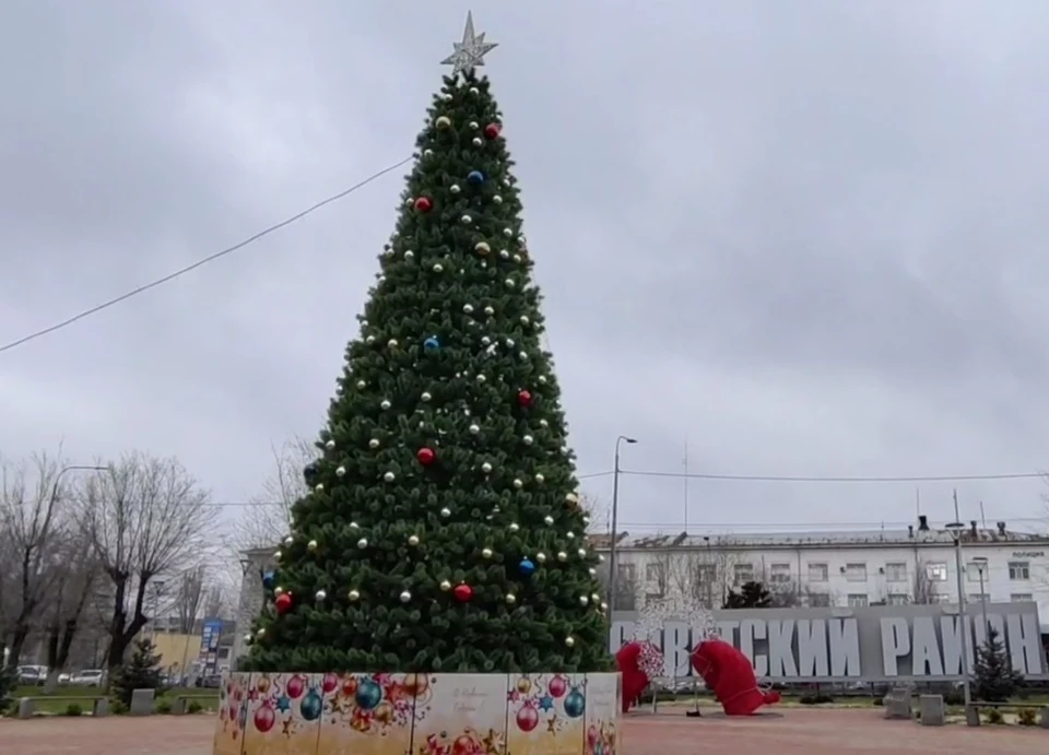 В Советском районе установили 12-метровую елку. Кадр с видео администрации Волгограда.