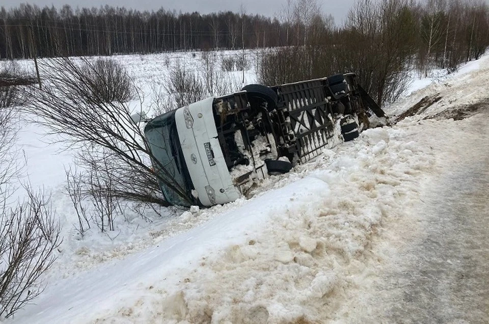 Автобус со школьниками опрокинулся под Ярославлем, двое человек пострадали