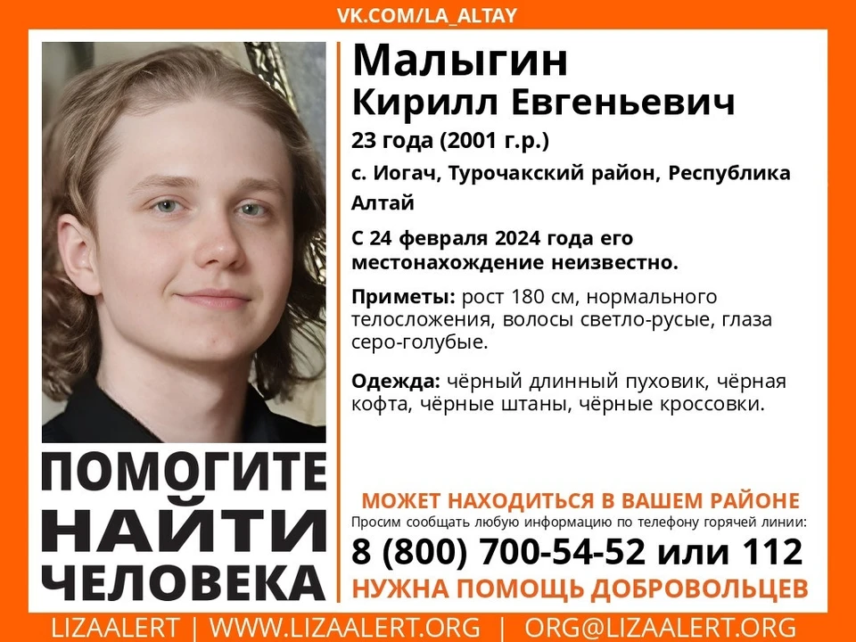 Ориентировка на Кирилла Малыгина