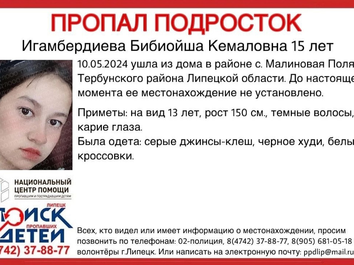 Под Липецком ищут пропавшую 15-летнюю девочку в серых джинсах и белых  кроссовках - KP.RU