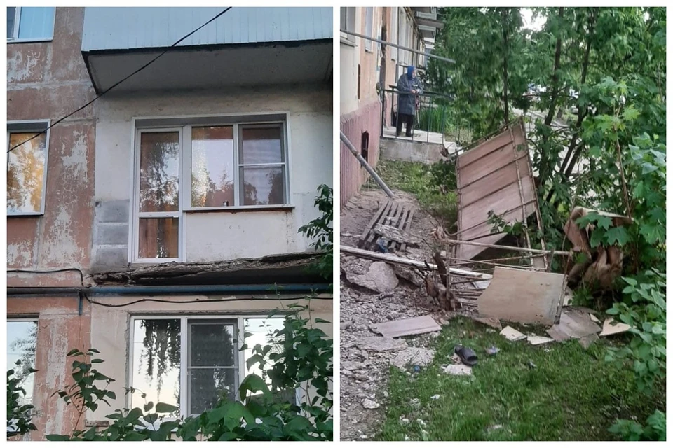 Балкон пятиэтажки с находившейся на нем женщиной рухнул в Рязанской области. Фото: vk.com/livekasimov, пользователь Наталья Александровна.